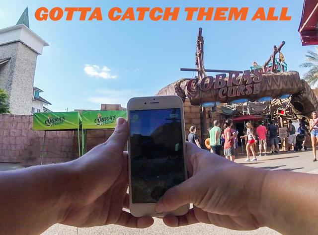 Pokemon in front of Cobras Curse Busch Gardens